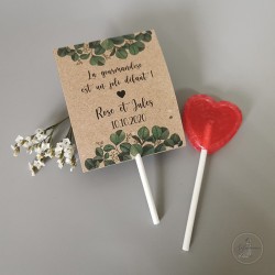 Sucette coeur rouge pour mariage personnalisée, bonbon mariage