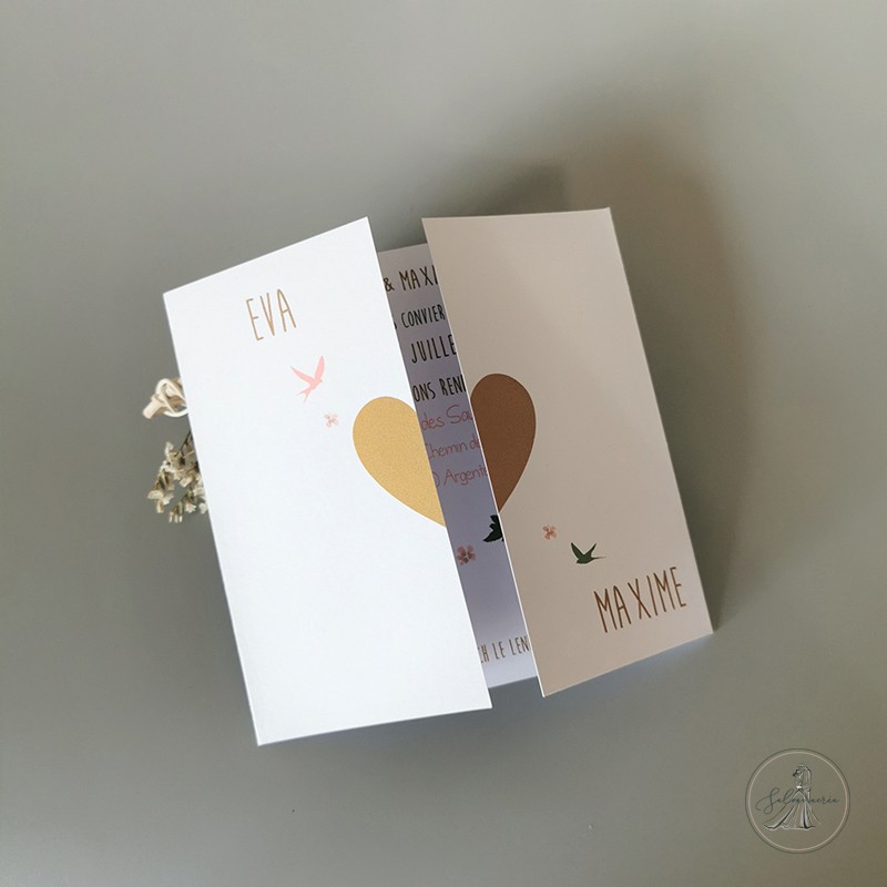 Faire-Part de mariage double volet + enveloppe (par 5)