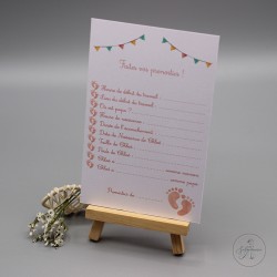 Fiche de prédiction Baby Shower, papier blanc, taille 9,5 x 14,5