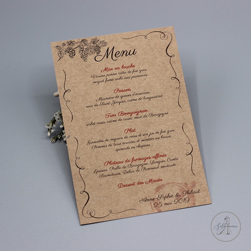 Fiche menu kraft, taille 9,5 x 14,5